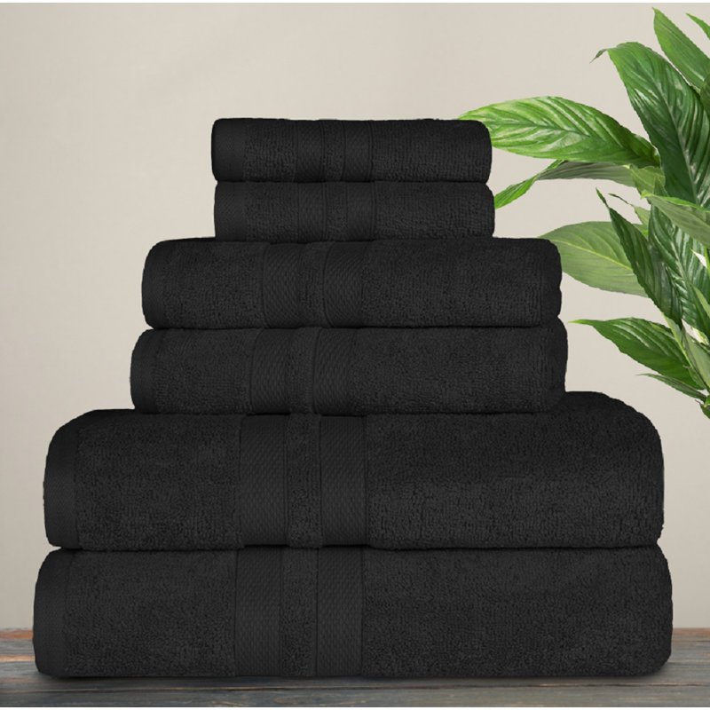 Amoy Soft 6 Piece 100% Cotton Towel Set, Black