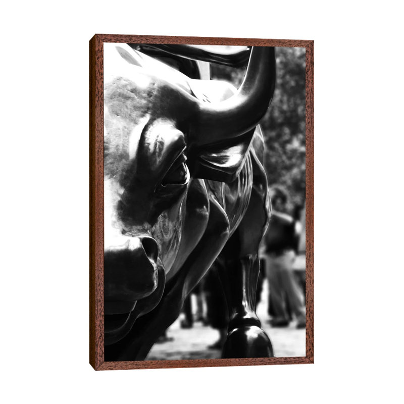 Wall Street Bull Close-up - Print on Canvas, Brown Floater Framed, 66.04 cm H x 45.72 cm W
