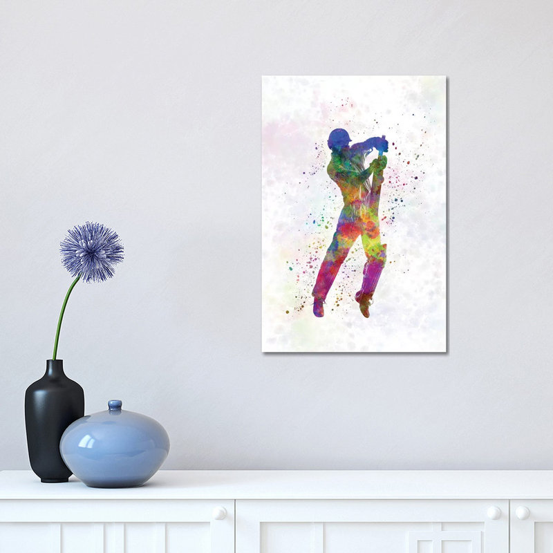 «Cricket Player Batsman Silhouette V» par Paul Rommer - peinture sur toile tendue, H 18 po x l 12 po x 1,5 po