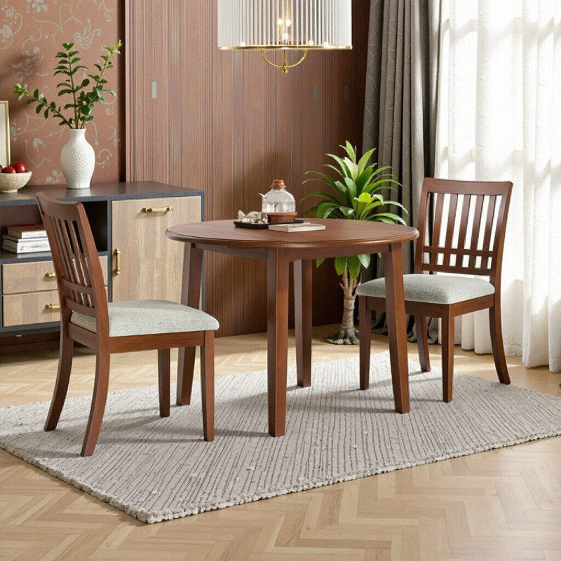 Ensemble de table de salle à manger 3 pièces pour 2 personnes, table pliable en bois avec chaises rembourrées, conception peu encombrante