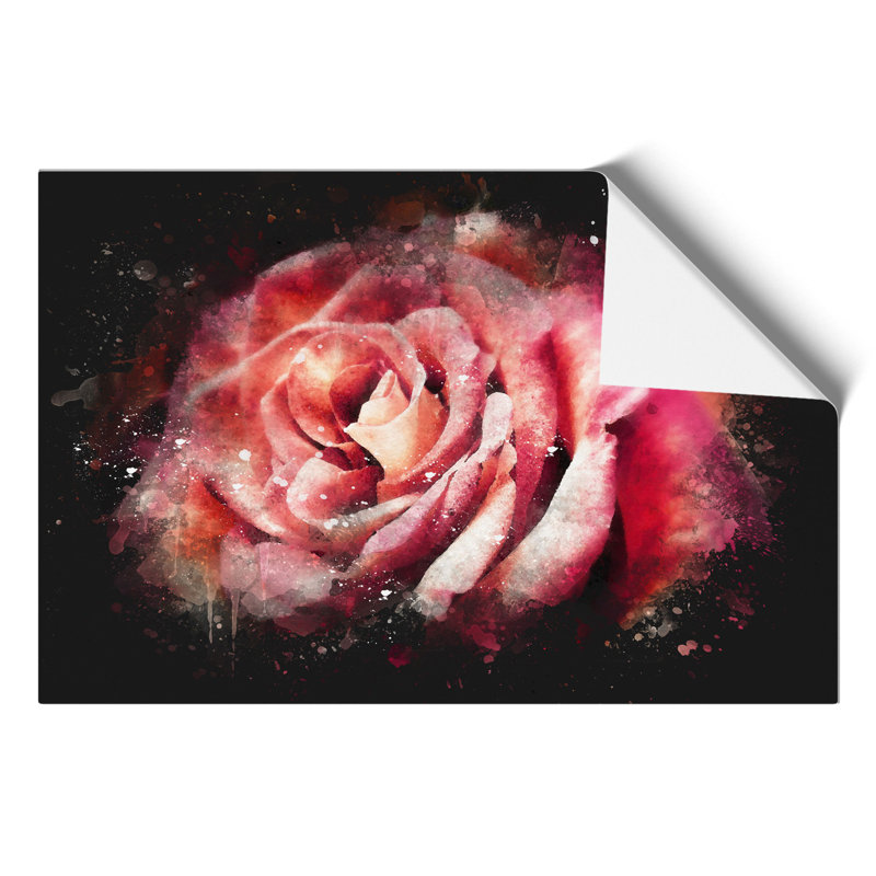 Pink Rose Flower Paint Splash - Frameless Print, 21cm H x 30cm W x 0.1cm D