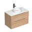 Meuble-lavabo mural en chêne naturel avec vasque ronde en céramique-600534165