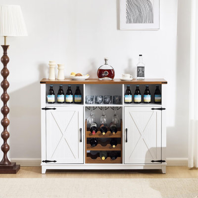 Armoire à vin Farmhouse - Buffet rustique 51 po avec support à vin amovible et 3 compartiments de rangement ouverts pour la salle à manger, le salon ou la cuisine