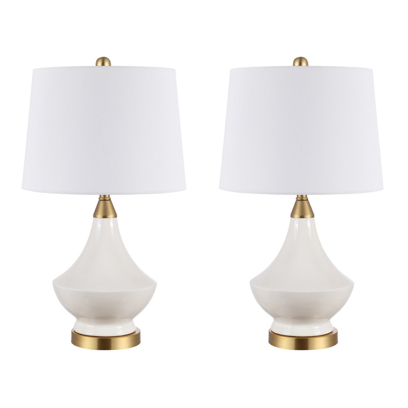 Marlowe Glam White Ceramic & Gold Accent Table Lamp Set