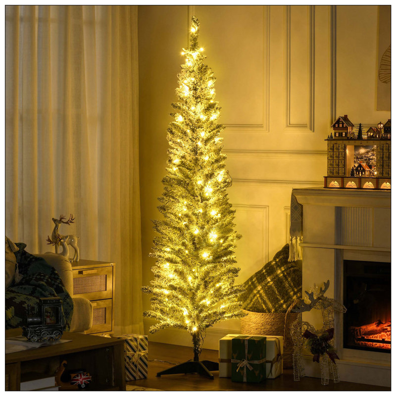 Sapin de Noël artificiel mince pré-éclairé avec 170 lumières DEL blanc chaud et pour la décoration de Noël, H 5,9 pi