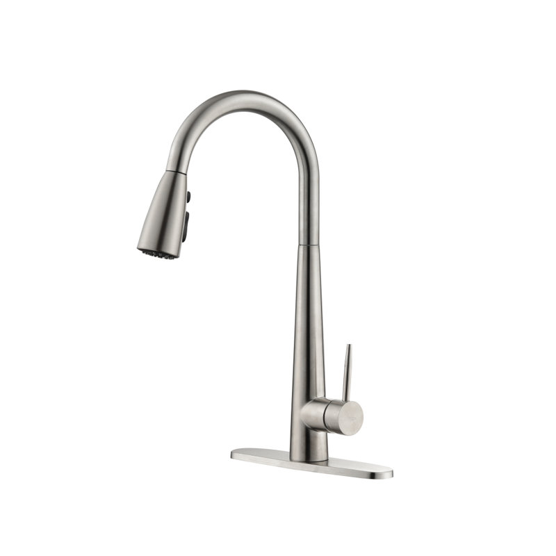 Kitchen Faucet With Pull Down Sprayer Brushed Nickel, High Arc Single Handle Kitchen Sink Faucet With Deck Plate, Commercial Modern Stainless Steel Kitchen Faucets