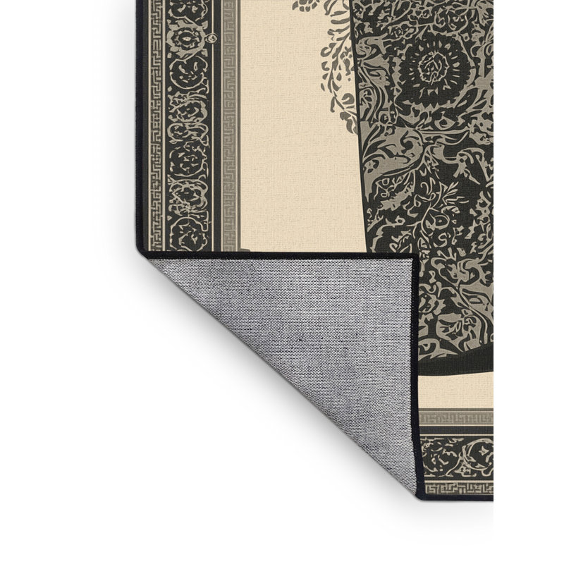 Tapis oriental noir classique Benson lavable à la machine - reliure noire, 6 X 9