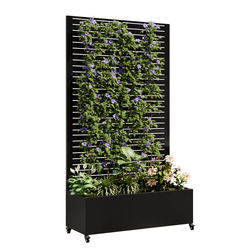 Boîte à fleurs en métal, treillis, écran d'intimité, pot de fleurs profond 12 po, légumes et décor, plantes grimpantes profondes, auto-drainant, facile à assembler, lit surélevé