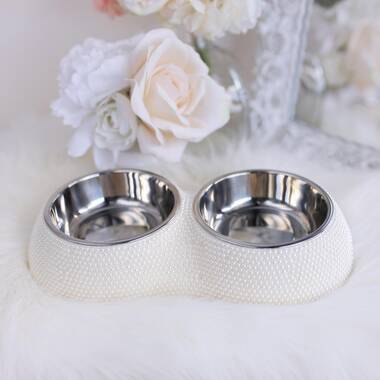 Hiddin Clear View Double Elevated Dog Bowl, Clear, Gold, 4 Cup