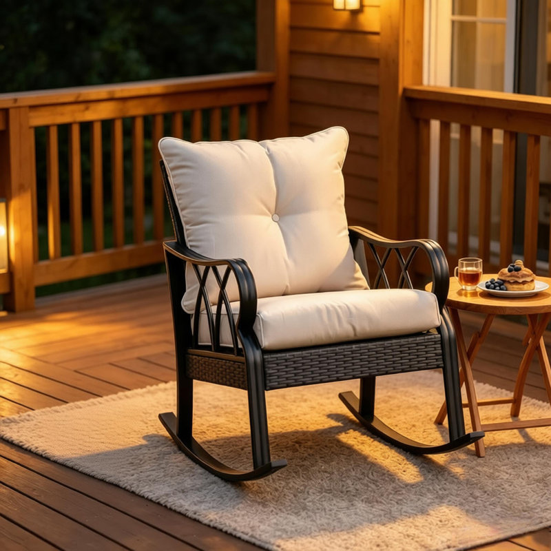 Chaise berçante d'extérieur en métal avec coussin