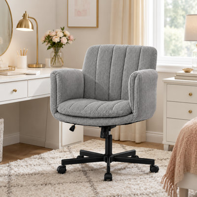 Fauteuil d'appoint moderne à large siège en velours côtelé moderne avec accoudoirs rabattables à 5 positions, hauteur réglable, dossier inclinable, pivot à 360 ° et roulettes