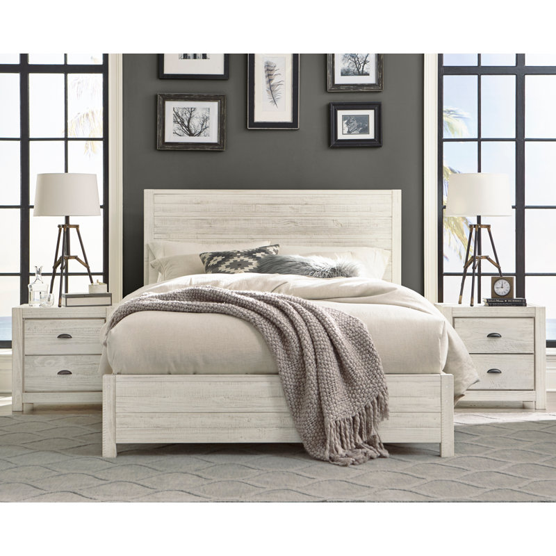 Montauk Bedroom Set, Rustic Off-White, Queen, 3 Pcs: Bed, 2 Nightstands