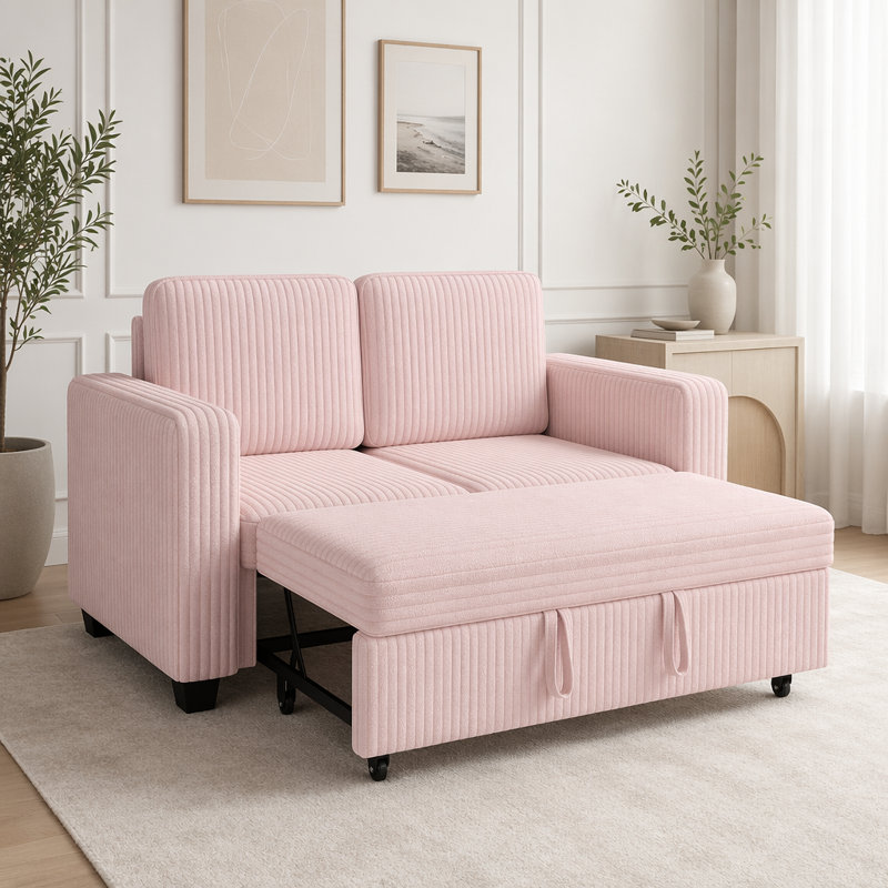Canapé-lit modulaire en velours côtelé avec fonction coulissante et 9 configurations, Velours côtelé rose