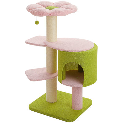 Arbre à chat de 50 po pour chats d'intérieur, poteau à griffes de 4,1 po d'épaisseur avec condo spacieux, tour de chat stable avec plinthe à 2 couches