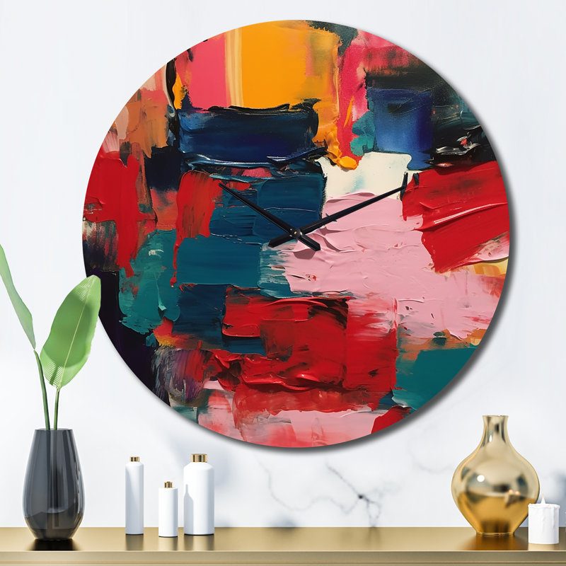 Horloge murale rouge et bleu sarcelle, Grand