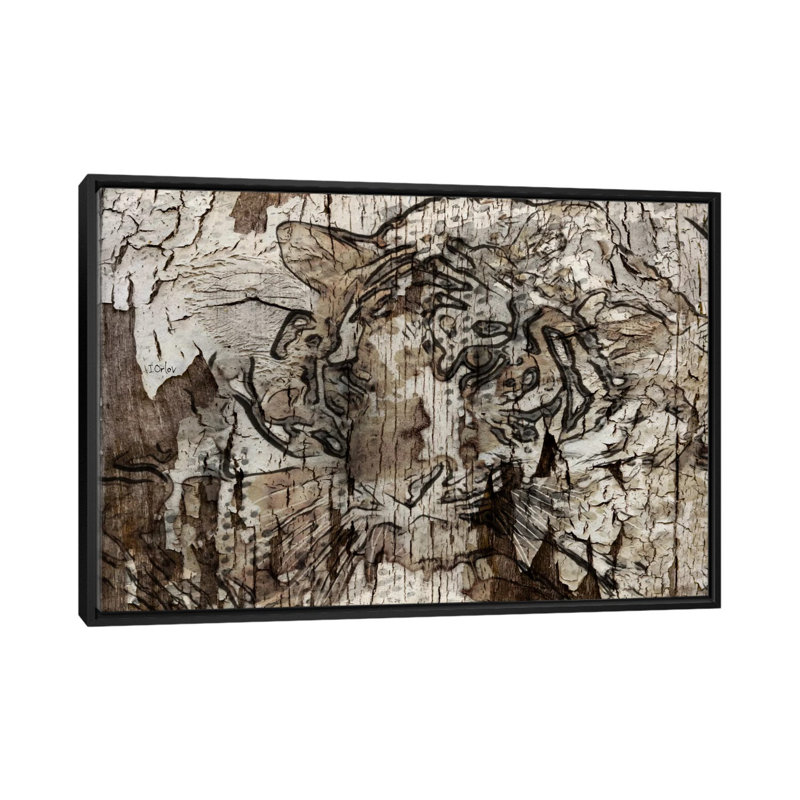 Tigre brun, impression sur toile tendue, H 18 po x l 26 po x P 1,5 po, Toile avec cadre noir, Pas de tapis