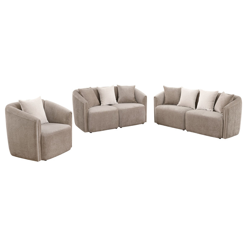 Ensemble de canapé rembourré en chenille 3 pièces Latte