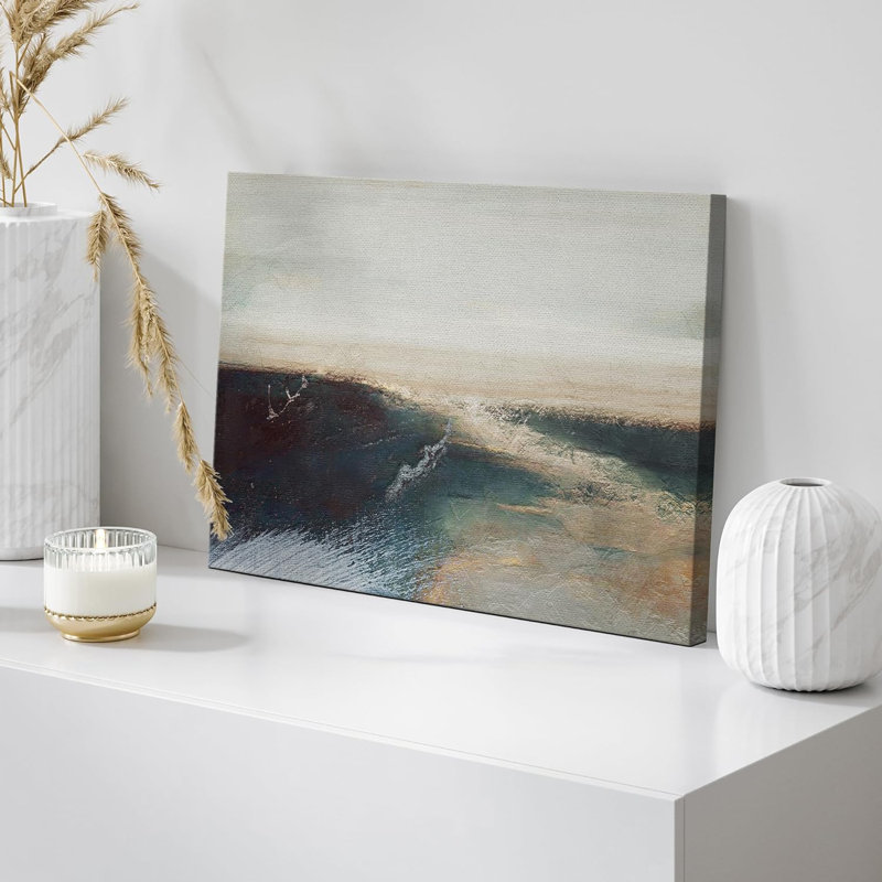 Pastel, sarcelle, peinture brune, paysage abstrait, art contemporain, salon, bureau, H 32 po x l 48 po x P 1,5 po