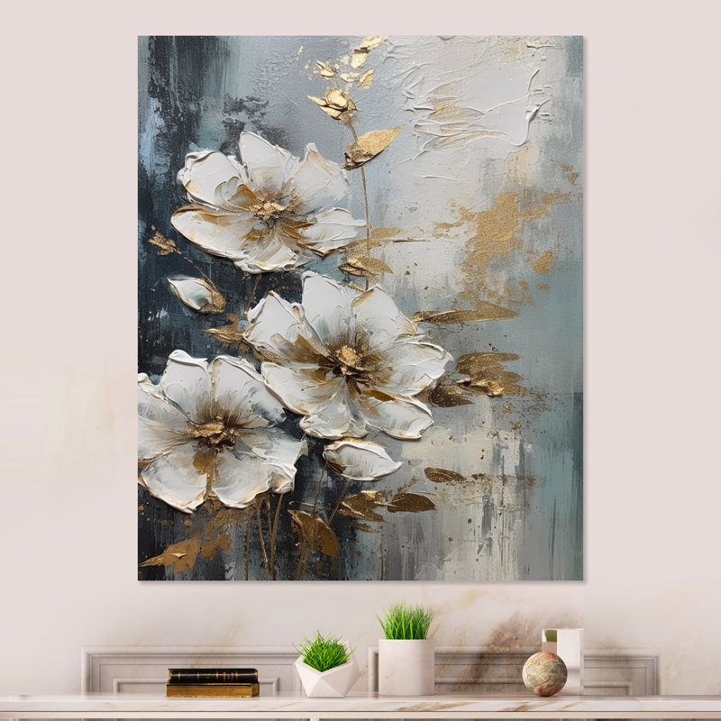 Décoration murale symétrique en or blanc avec pommier symphonique III, H 32 po x l 16 po x P 1 po