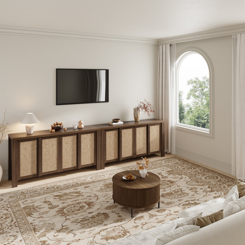 Retro Minimalism 63'' Wide Sideboard With Solid Wood Handle（set Of 2）, Dark Brown