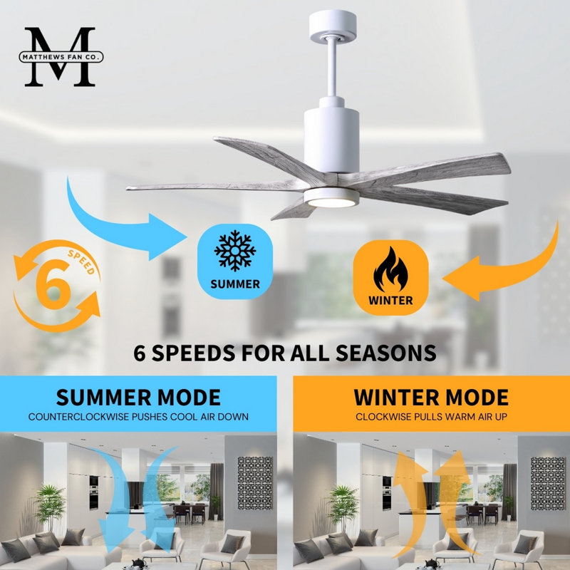 Patricia LED Downrod Ceiling Fan, Gloss White, Barn Wood Tone