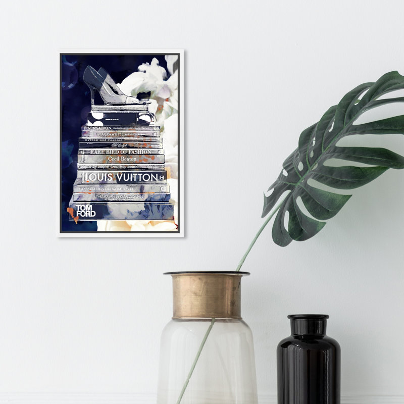 Pensées bleues profondes - Impression sur toile, Cadre en bois blanc, H 54 po x l 36 po