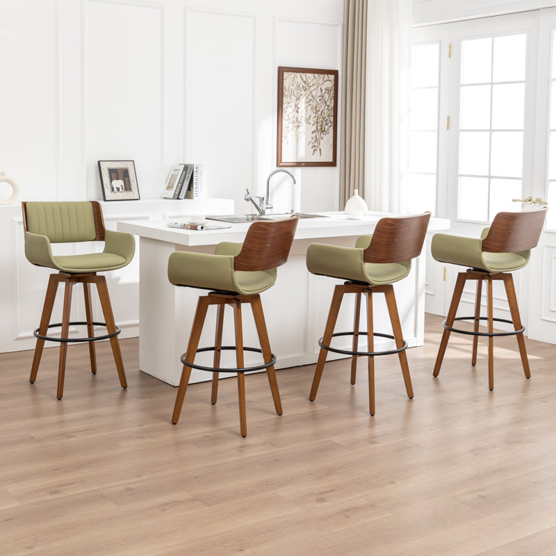 Modern Faux Leather Upholstered Swivel Stools, Green, Bar Stool (29.72" Seat Height)