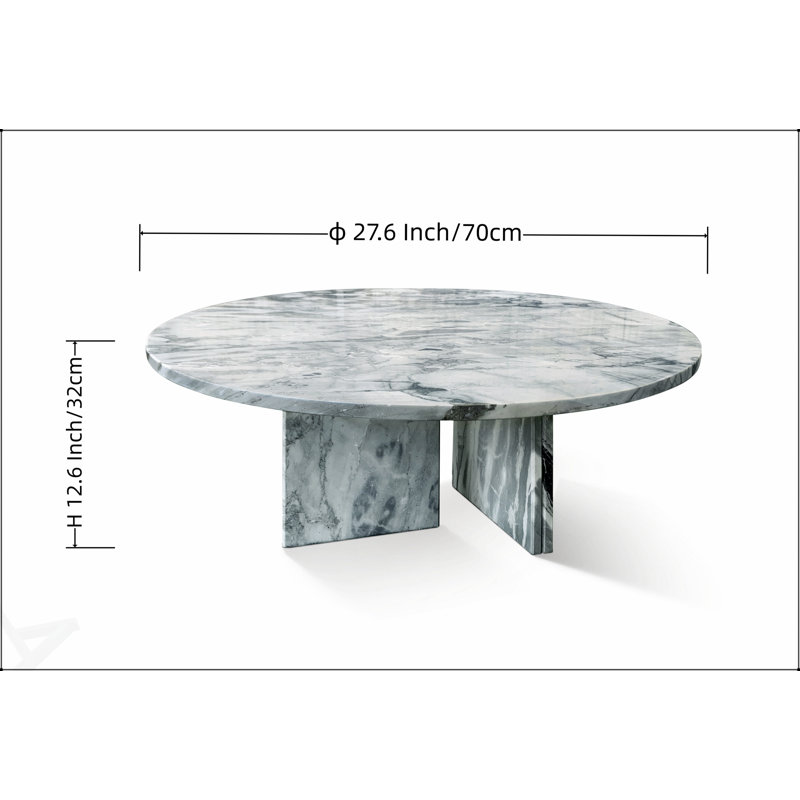 Table basse en marbre véritable bleu-gris véritable, compacte et élégante pour les espaces de vie modernes, Gris, Bleu/gris