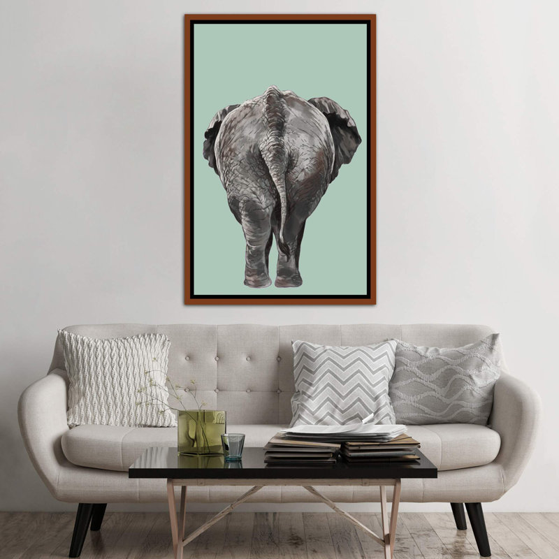 Art de bout éléphant, H 60 po x l 40po x P 1,5 po, Toile avec cadre en bois classique