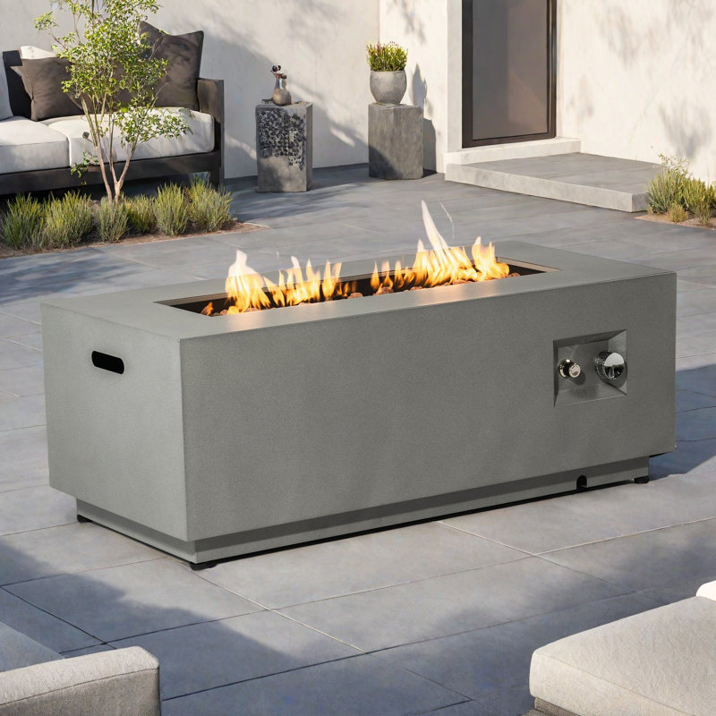 42" Outdoor Propane Gas Fire Pit Table Rectangular Steel Fire Pit With Glass Wind Guard