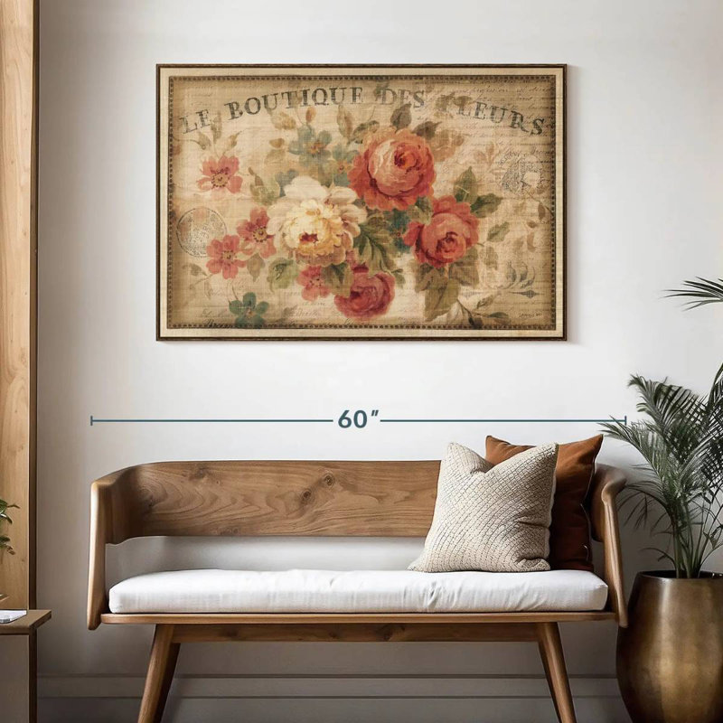 Fleurs parisiennes III, 46 po x 31 po, Cadre flottant noyer