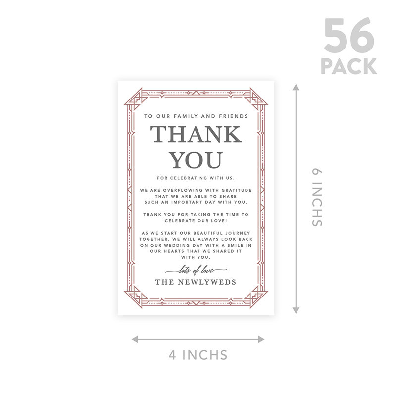Élégantes cartes de mariage Art déco pour la réception, assiettes, famille, amis, paquet de 56