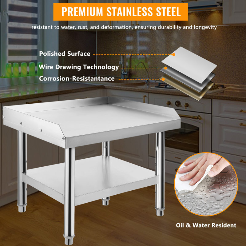 Table d'appoint 48 po x 28 po en acier inoxydable avec rangement réglable