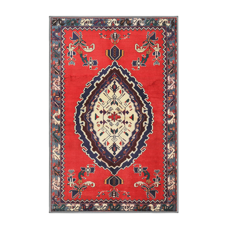 Tapis traditionnel rouge / beige, Rectangle 4 pi x 6 pi