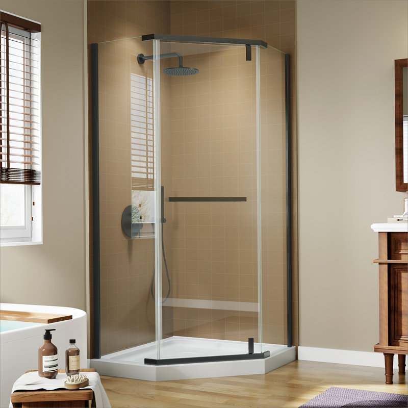 Corner Shower Enclosure 36 In. W X 72 In. H Frameless Neo-Angle Shower Enclosure, 1/4" (6Mm) Clear SGCC Tempered Glass, Pivot Shower Door In Matte Black,Shower Base Not Included