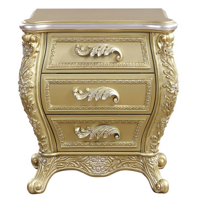 Davis 3-Drawer Cabriole Nightstand, Gold Finish