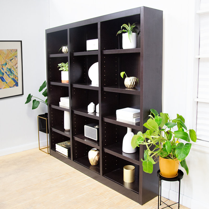 Flannagan 72" H Wood Triple Wide Bookcase with 15 Shelves, Espresso