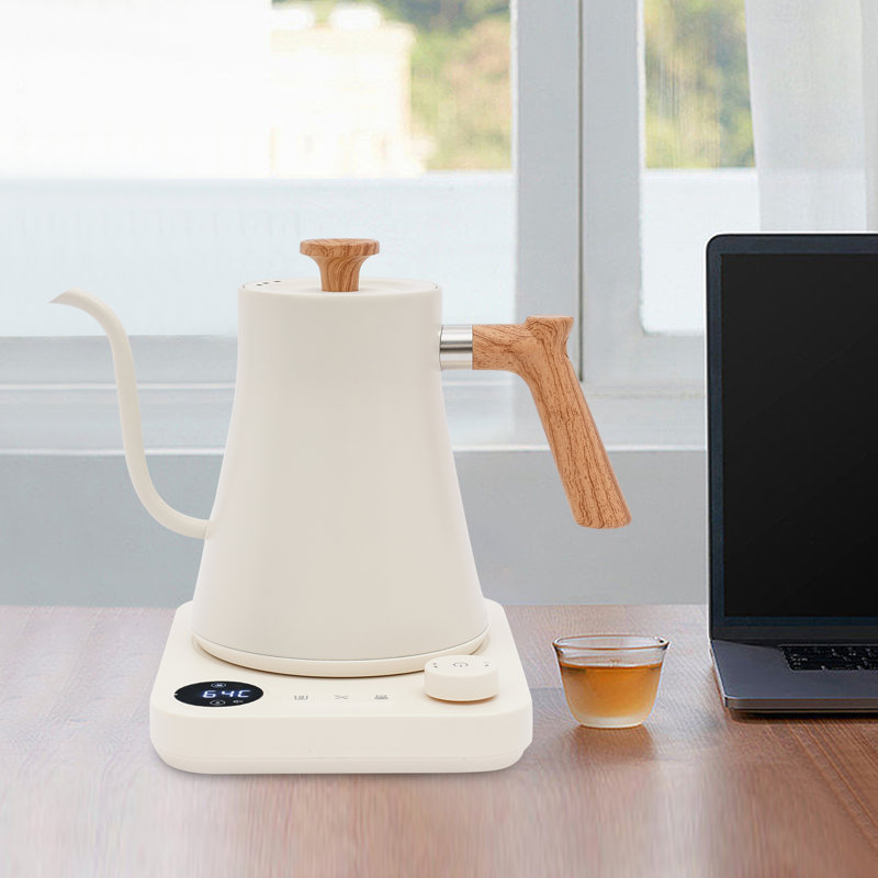 Oukaning 1200W 0.24Gal Tabletop Electric Gooseneck Tea Kettle Adjustable Temperature With Timing Function, White