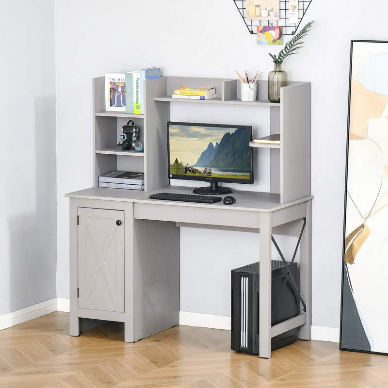 Bureau d'ordinateur avec bureau, Gris clair