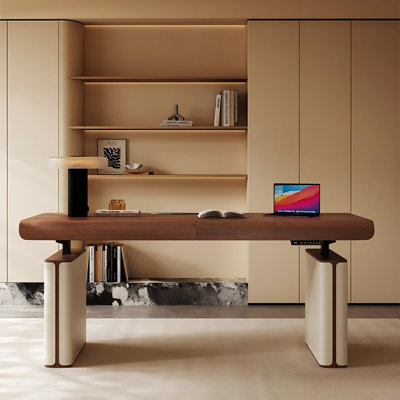 Bureau d'écriture rectangulaire à hauteur réglable de 47,24 po en bois massif et en bois manufacturé avec douilles, 2 tiroirs