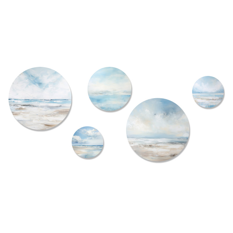 Ensemble de 5 décorations murales en métal Coastal Beach Minimal Scenery I - Océan côtier