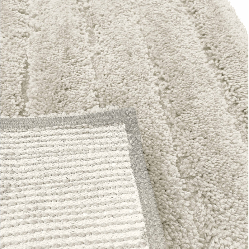 2 Piece Bath Mat Set - Ivory Solid Striped Bathroom Mat Soft Plush Thick, Ivoire