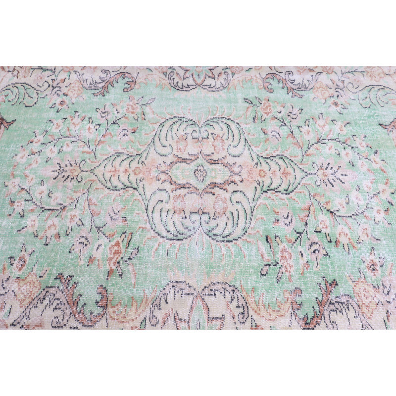Grand tapis kurde turc vert rétro - idéal pour le décor de chambre à coucher et le style de salon ethnique