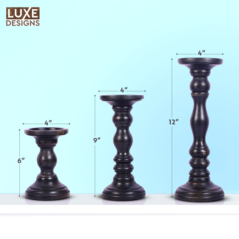 Black Wooden Tabletop Candlestick Set of 3