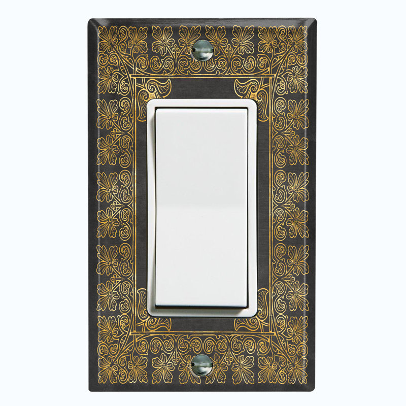 Metal Light Switch Plate Outlet Cover (French Victorian Frame Black 4 - Single Rocker)