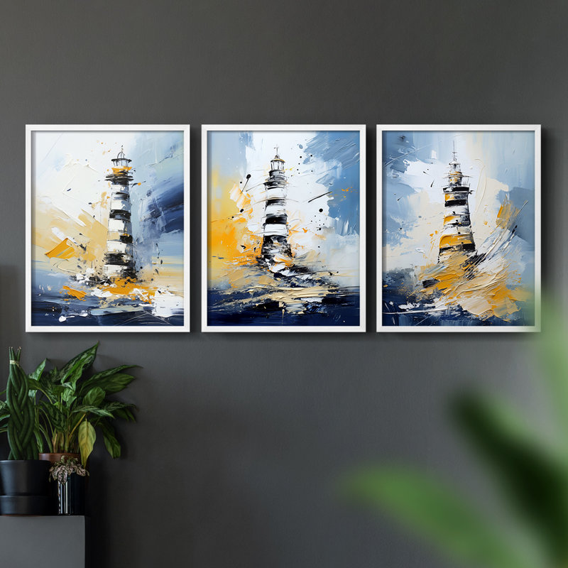 Série Sea and Shore Cxxix - Ensemble de 3 estampes numériques encadrées - Prêt à être accroché, Blanc, H 20 po x l 16 po