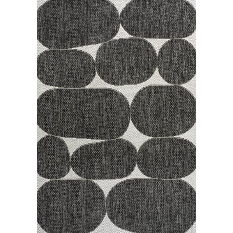 Oliver Modern Geometric Organic Shapes Black/Cream Indoor/Outdoor Rug, Rectangle 4' x 6'