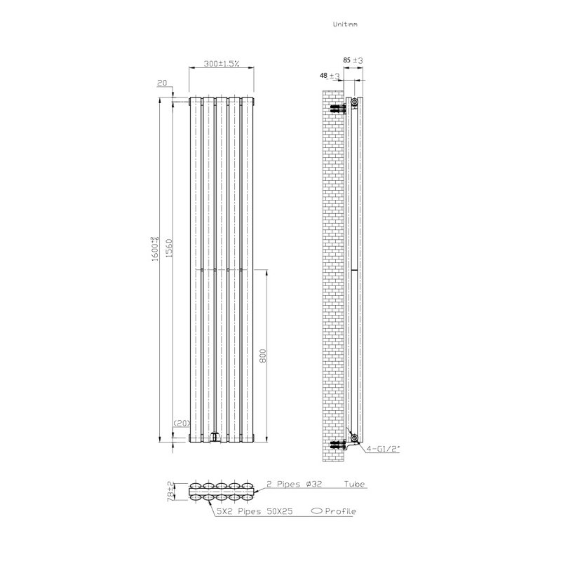 Oval Panel Radiators, Grey, 62cm H x 11cm W x 3cm D