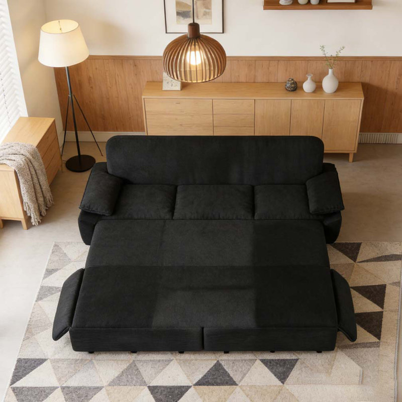 94.5" king size Pull Out Sofa Bed,3-in-1 Convertible Sleeper Sofa, Black