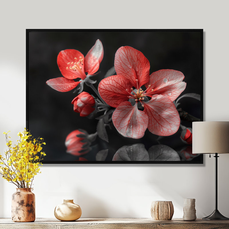 Geib - Fleur de pommier, art mural, salon, Cadre flottant noir, H 16 po x l 32 po x P 1 po